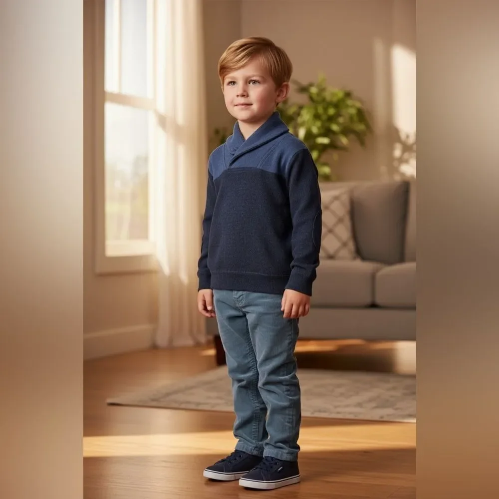 Kapital Navy Blue Toddler Kids Shawl Collar Sweater